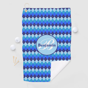 Blaue Raute, Marine, Sky Blue, Blass Mit Monogramm Golfhandtuch