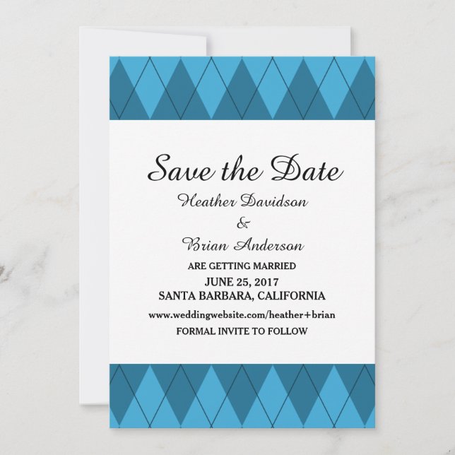 Blaue Raute Save the Date einladen Einladung (Vorderseite)