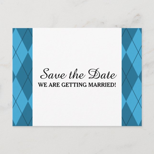 Blaue Raute Save the Date Postkarte (Vorderseite)