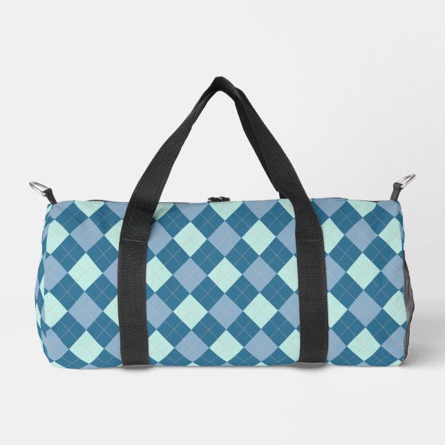 Blaue Raute Vintages Muster Duffle Bag (Vorderseite)