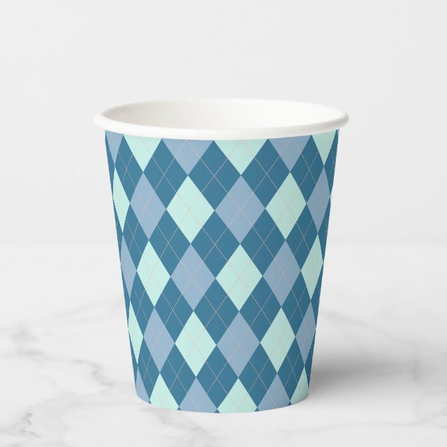 Blaue Raute Vintages Muster Pappbecher (Vorderseite)