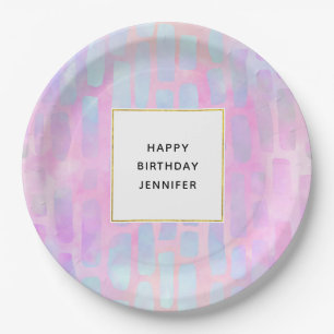 Blaue Rechteck Formen auf rosa Hintergrund Geburts Pappteller