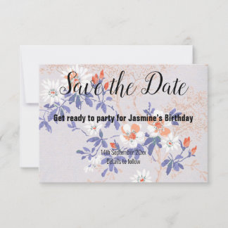 BLAUE RED SILVER CHERRY BLOSSOM SAVE THE DATE RSVP KARTE