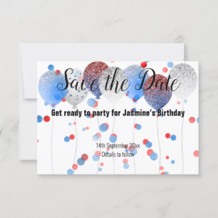 BLAUE RED SPOT BALLOON ALLES SCHWARZ SAVE THE DATE RSVP KARTE