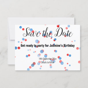 BLAUE RED SPOT BALLOON ALLES SCHWARZ SAVE THE DATE RSVP KARTE