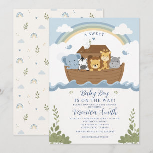 Blaue Regenbogen-Tiere Baby Boy Shower Einladung
