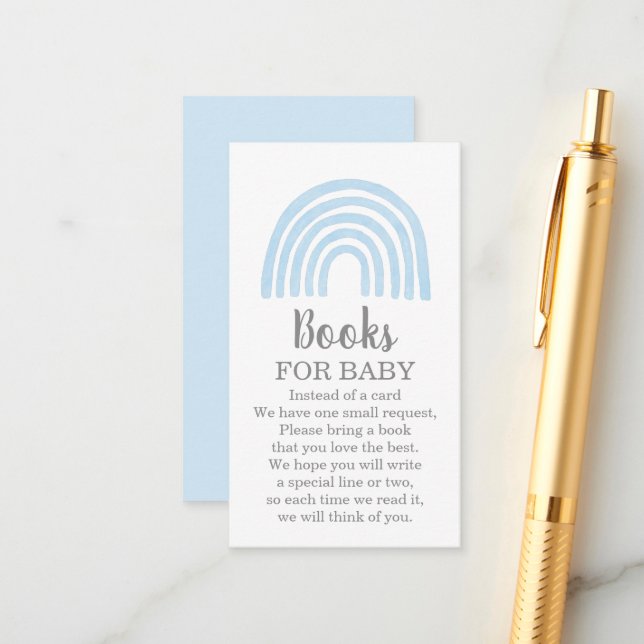 Blaue Regenbogenbücher für die Babyverschlusskarte Begleitkarte (Vorderseite/Rückseite Beispiel)