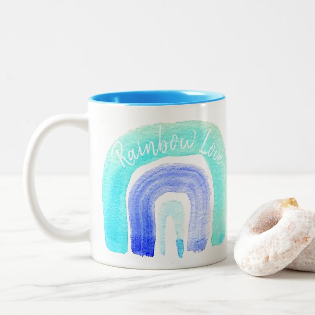 Blaue Regenbogenfarbe Liebe Zweifarbige Tasse (Mit Donut)