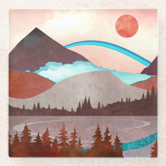 Blaue Regenbogenlandschaft Glasuntersetzer (Vorderseite)