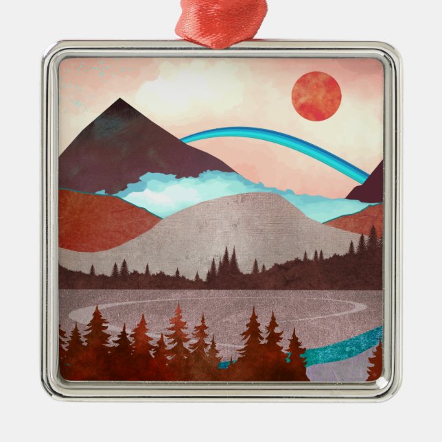 Blaue Regenbogenlandschaft Ornament Aus Metall (Vorne)