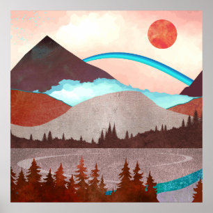 Blaue Regenbogenlandschaft Poster