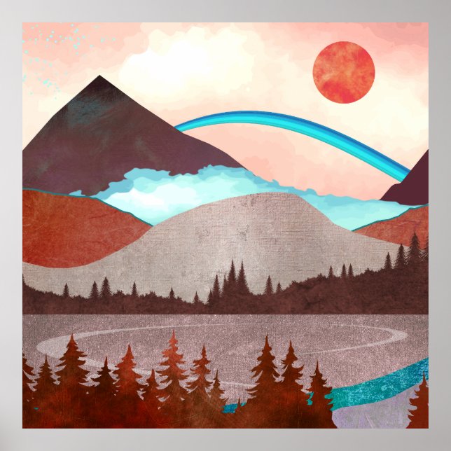 Blaue Regenbogenlandschaft Poster (Vorne)