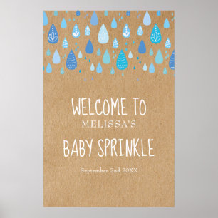 Blaue Regentropfen Baby Sprinkle / Shower Willkomm Poster