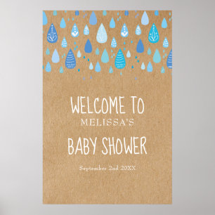 Blaue Regentropfen Boho Baby Shower / Sprinkle Wil Poster