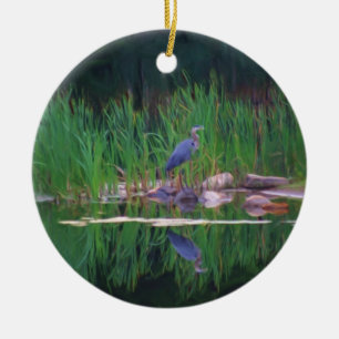 Blaue Reiher-Reflexions-Teich-Natur-Verzierung Keramik Ornament
