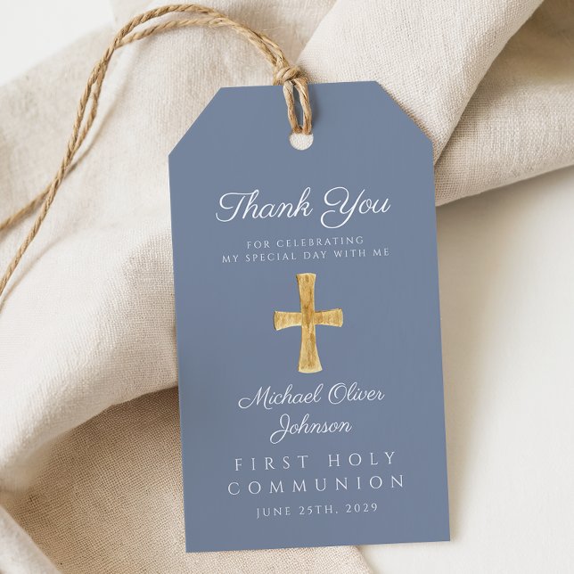 Blaue religiöse Cross Boy Erste Kommunion Geschenkanhänger (Blue Religious Cross Boy First Communion Gift Tags)