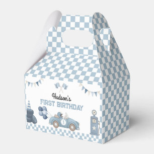 Blaue Rennwagen Erste Runde um die Strecke Geburts Geschenkschachtel