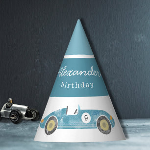 Blaue Rennwagen Geburtstag Partyhütchen