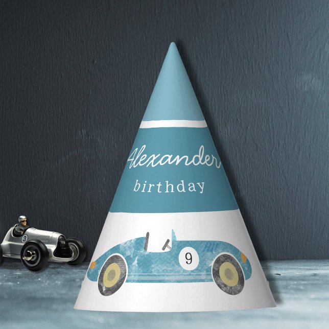 Blaue Rennwagen Geburtstag Partyhütchen (Von Creator hochgeladen)