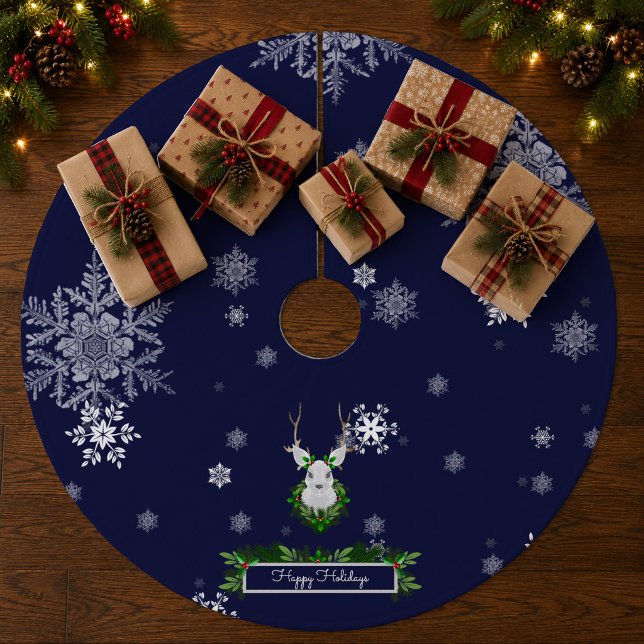 Blaue Rentierbaum-Rock Fleece Weihnachtsbaumdecke (Blue Reindeer Christmas Tree Skirt)