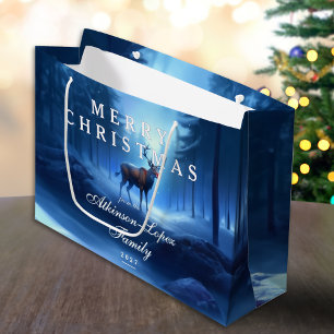 Blaue Rentiere Frohe Weihnachten Familie Große Geschenktüte