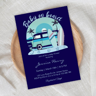 Blaue Retro-Baby an Bord Sommer-Baby-Party Einladung