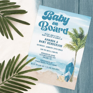 Blaue Retro-Baby-On-Board-Surf-Baby-Party Einladung