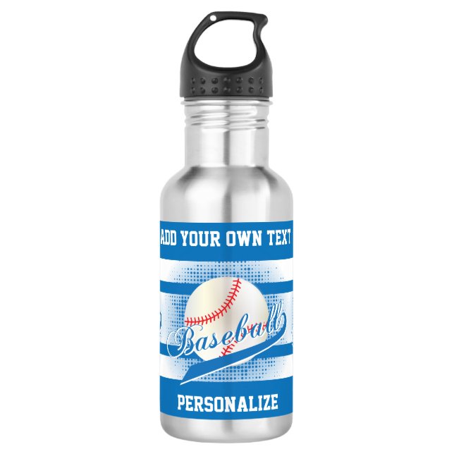 Blaue Retro Baseball-Art Edelstahlflasche (Vorderseite)