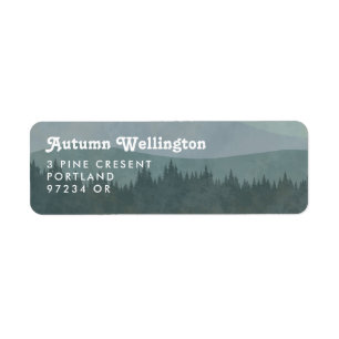 Blaue Retro-Berge und Wald-Rücksendeadresse