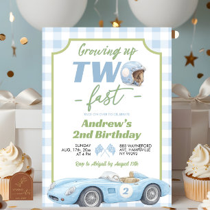 Blaue Retro-Einladung zum TWO schnellen Geburtstag Einladung