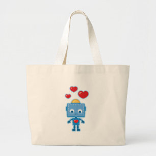 Blaue Retro Roboter Kunst Jumbo Stoffbeutel