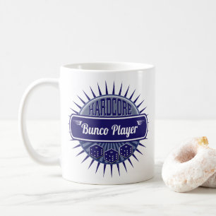 Blaue Retro-Vintage-Hardcore-Bunco-Spielerin Würfe Tasse
