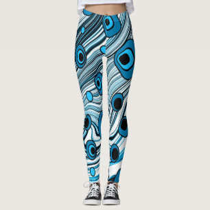 Blaue Retro Wavy Art mit Schwarz/Weiß Farbe Leggings