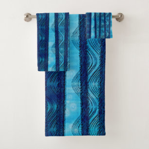 Blaue Retro-Welle Einzigartiges Cooles Muster Badhandtuch Set