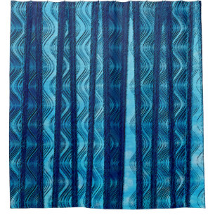 Blaue Retrowelle Einzigartiges Cooles Muster Duschvorhang