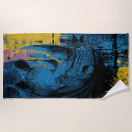 Blaue Rhino Urban Street Art Illustration Strandtuch