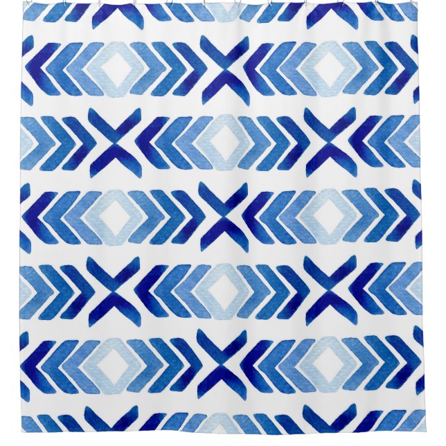 Blaue Rhombus-Pfeile Wasserfarbmuster Duschvorhang (Vorderseite)