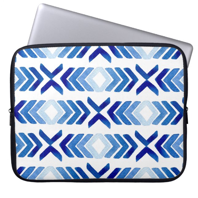 Blaue Rhombus-Pfeile Wasserfarbmuster Laptopschutzhülle (Vorderseite)