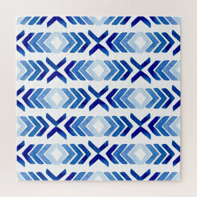 Blaue Rhombus-Pfeile Wasserfarbmuster Puzzle (Vertikal)