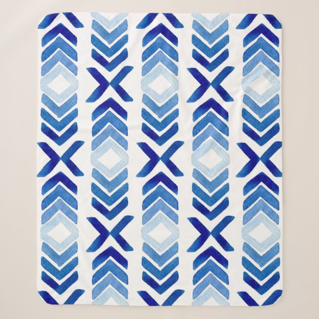Blaue Rhombus-Pfeile Wasserfarbmuster Sherpadecke (Vorderseite)