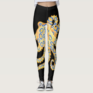 Blaue Ring-Krake auf Schwarzem Leggings