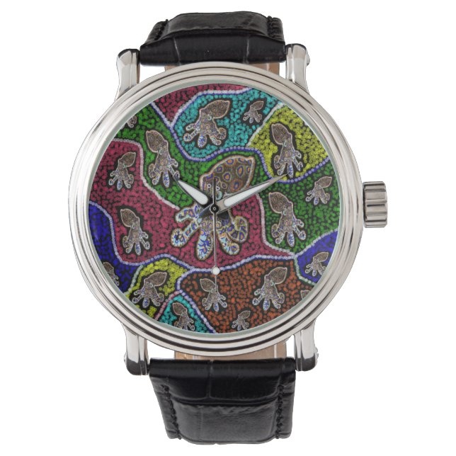 Blaue Ringelbesen, Dot Art, Armbanduhr (Vorderseite)