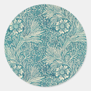 Blaue Ringelblumen-Illustration von William Morris Runder Aufkleber