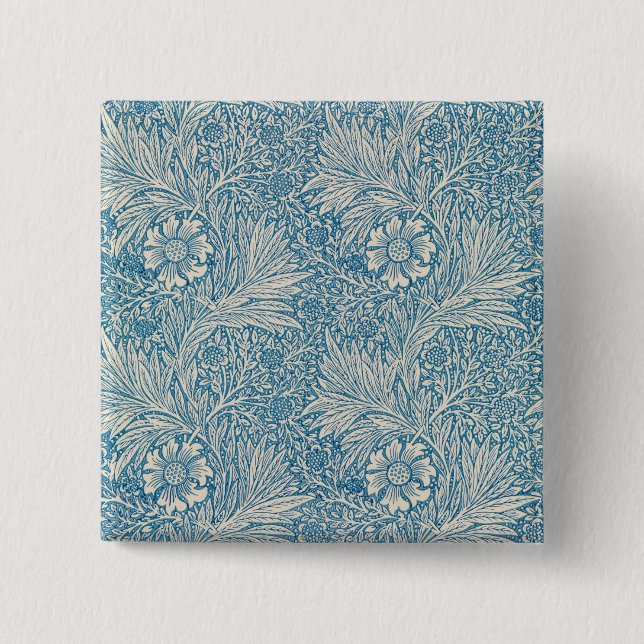 Blaue Ringelblumen (von William Morris) Button (Vorderseite)