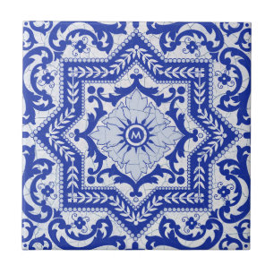 Blaue Rissige Keramik im Azulejo Vintage-Stil Fliese