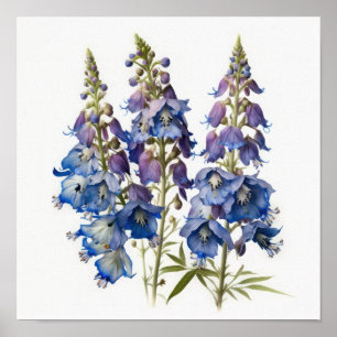 Blaue Rittersporn-Blumen-Kunst-Druckplakat Poster