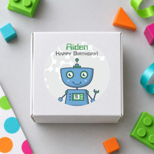 Blaue Roboter-Jungs Alles Gute zum Geburtstag Runder Aufkleber