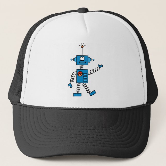 Blaue Roboter-T-Shirts und Geschenke Truckerkappe (Vorderseite)