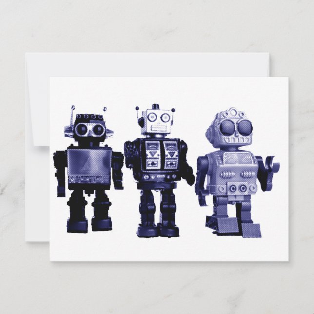 blaue Robotereinladung Einladung (Vorderseite)