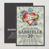 Blaue Rock and Roll Tattoo-Baby-Shower-Einladung